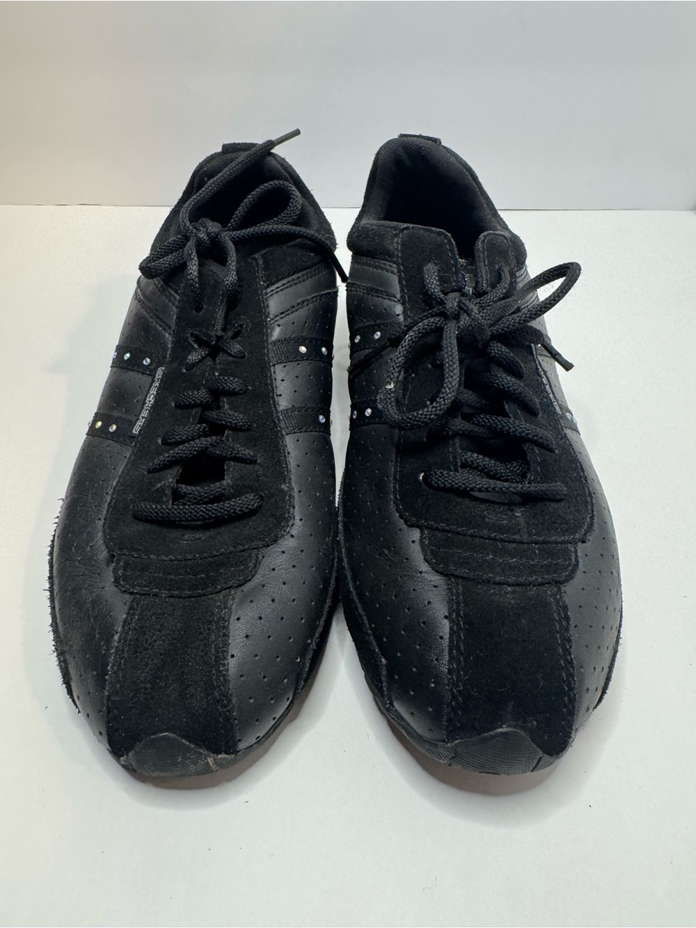 Skechers Black Leather Rhinestone Sneakers Women's Size 9.5